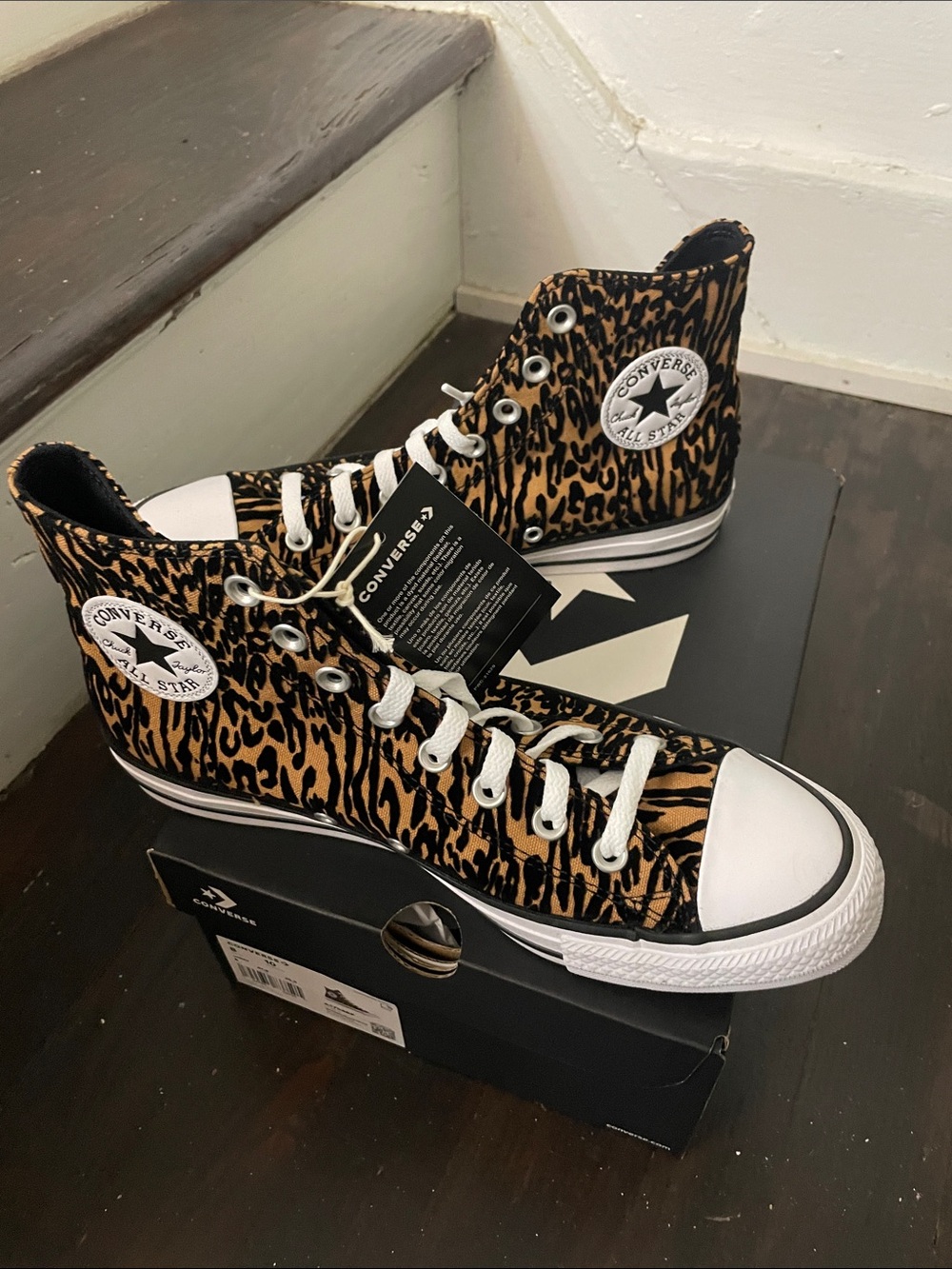 Converse High Top Sneakers Leopard Print Black and Brown size 10